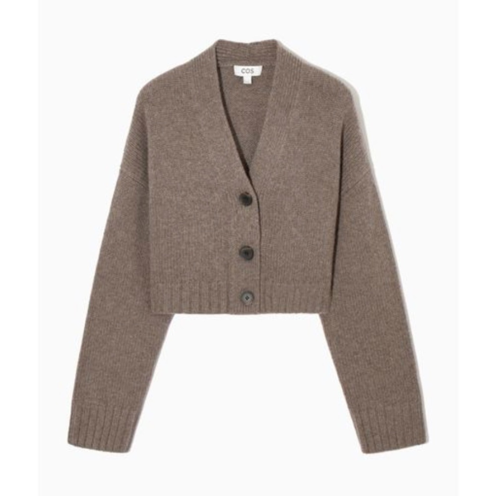 Cos Brown Cropped Cashmere-blend Cardigan